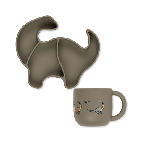 KONGES SLOJD - Coffret assiette anti dérapante & tasse Dino