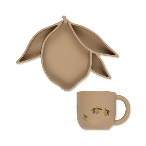 KONGES SLOJD - Coffret assiette anti dérapante & tasse Lemon Warm Clay