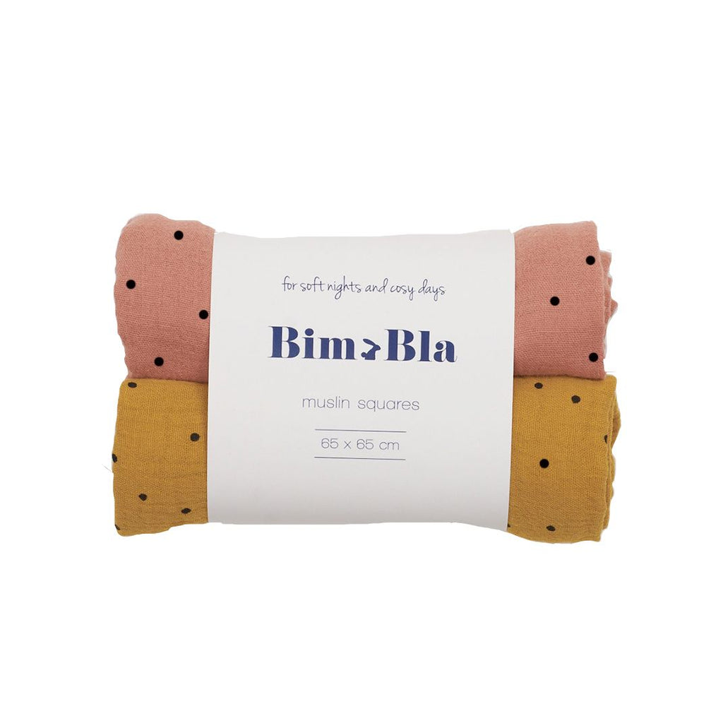 Bim Bla - Duo de langes à pois moutarde et vieux rose