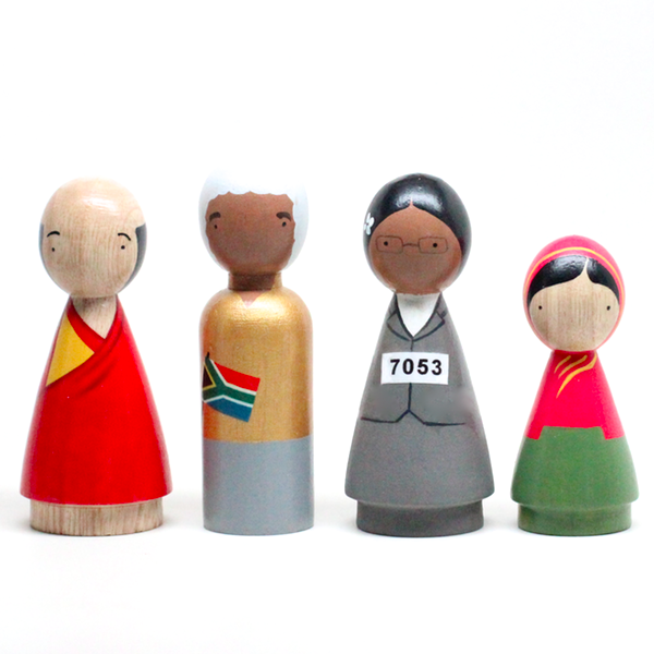 Figurines Peg en bois dalai lama nelson mandela rosa parks malala